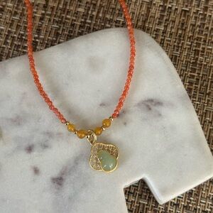 Natural green jade, yellow jade, and carnelian Necklace
